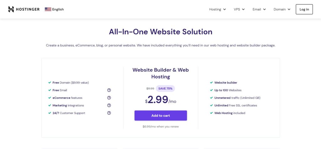 Hostinger web builder pricing